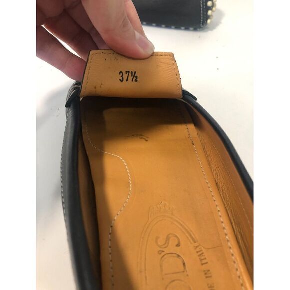 TOD'S Penny Loafers Women's Size 7 Black White Leather Pebbling Outsoles Drivin - Picture 6 of 10